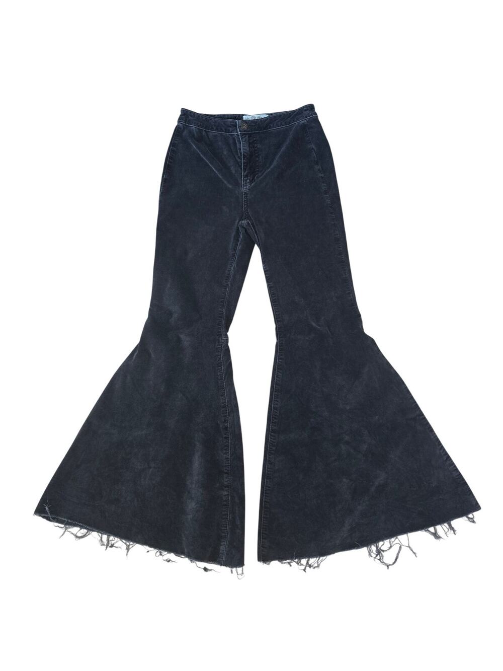Free People We The Free Velvet Flare Pants Raw Hem Black Size 26